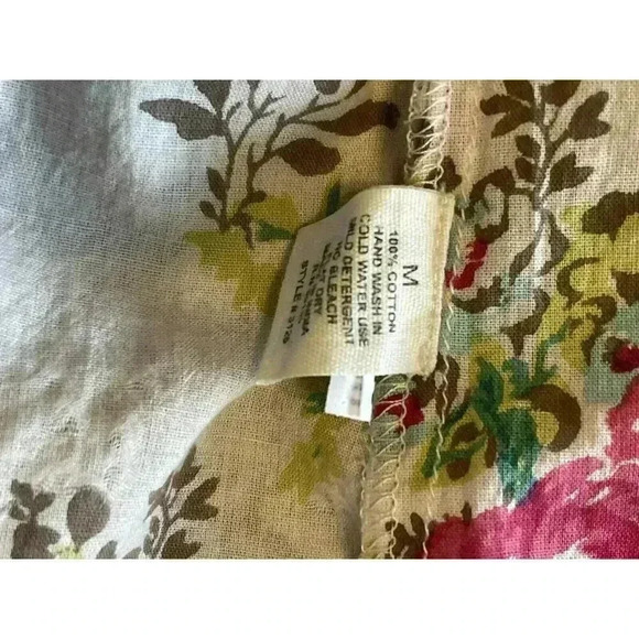 NWT Chaudry KC Floral Blouse Size M Ruched Long Sleeve Cotton Boho India Hippie - Picture 6 of 6